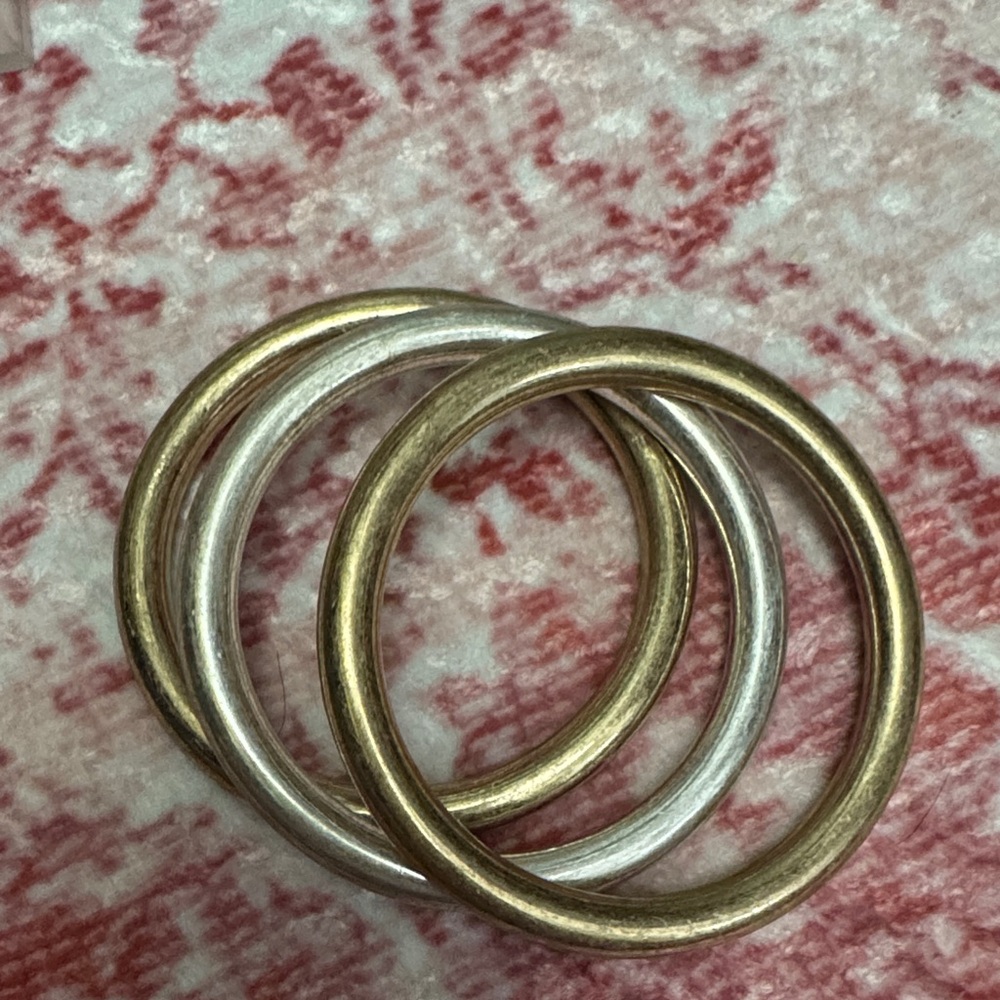 Set of Three Metal bracelets in Gold and Silver Tones